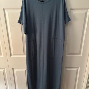 Three Bird Nest Blue Midi Dress Casual Crew Neck